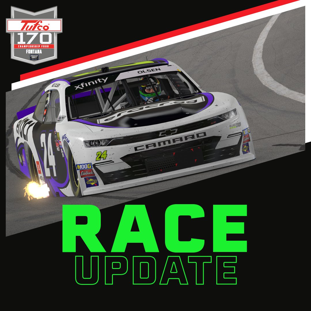 PodiumeSports's tweet photo. HUGE DRAMA NICK OLSEN HAS AN INTERNET ISSUE AND SORAH IS CHASING HIM FOR THE CHAMPIONSHIP! 10 TO GO!! 

@MNR_RTG
@tufcoflooring
@AutoClubSpdwy 
@SimSeats
#SimSeatsChallenge
https://t.co/eKm3IRdBfz https://t.co/BZw9ubkUEI