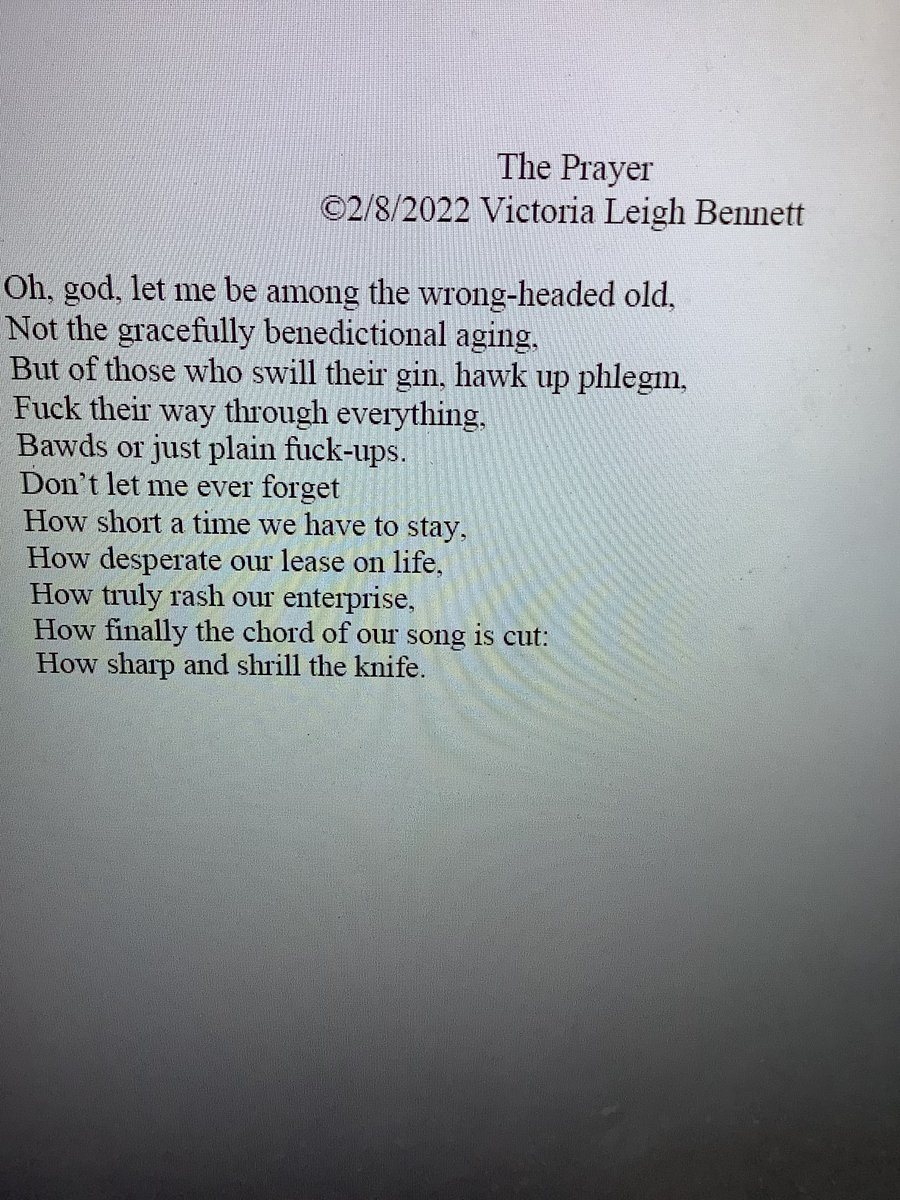 During the week, I participate in <a href="/TopTweetTuesday/">TopTweetTuesday</a> and @PoetsCornerALW.  I've learned to be very grateful for Twitter friends from there &amp; from <a href="/press_roi/">Roi Fainéant Press SUBS ARE OPEN BAYBEEEE</a>, <a href="/winningwriters/">WinningWriters.com</a>, <a href="/cultofclio/">Cult Of Clio - !SUBS CLOSED!</a>, and from other Twitter sources. Here's a totally impious poem,dedicated to all of you, thanks!