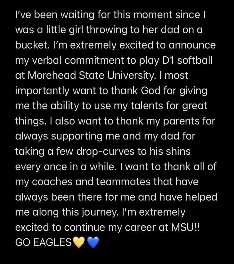 Addie_Stem_11's tweet photo. Today has by far been the best birthday ever!! I’m excited to announce that I will be continuing my academic and athletic career at Morehead State University!!#Committed @MSU_CoachJones @MSUEaglesSB @JordanLMcNary @Ms_Bayless9 @Lasers_Orange https://t.co/ehg8tMZRaR