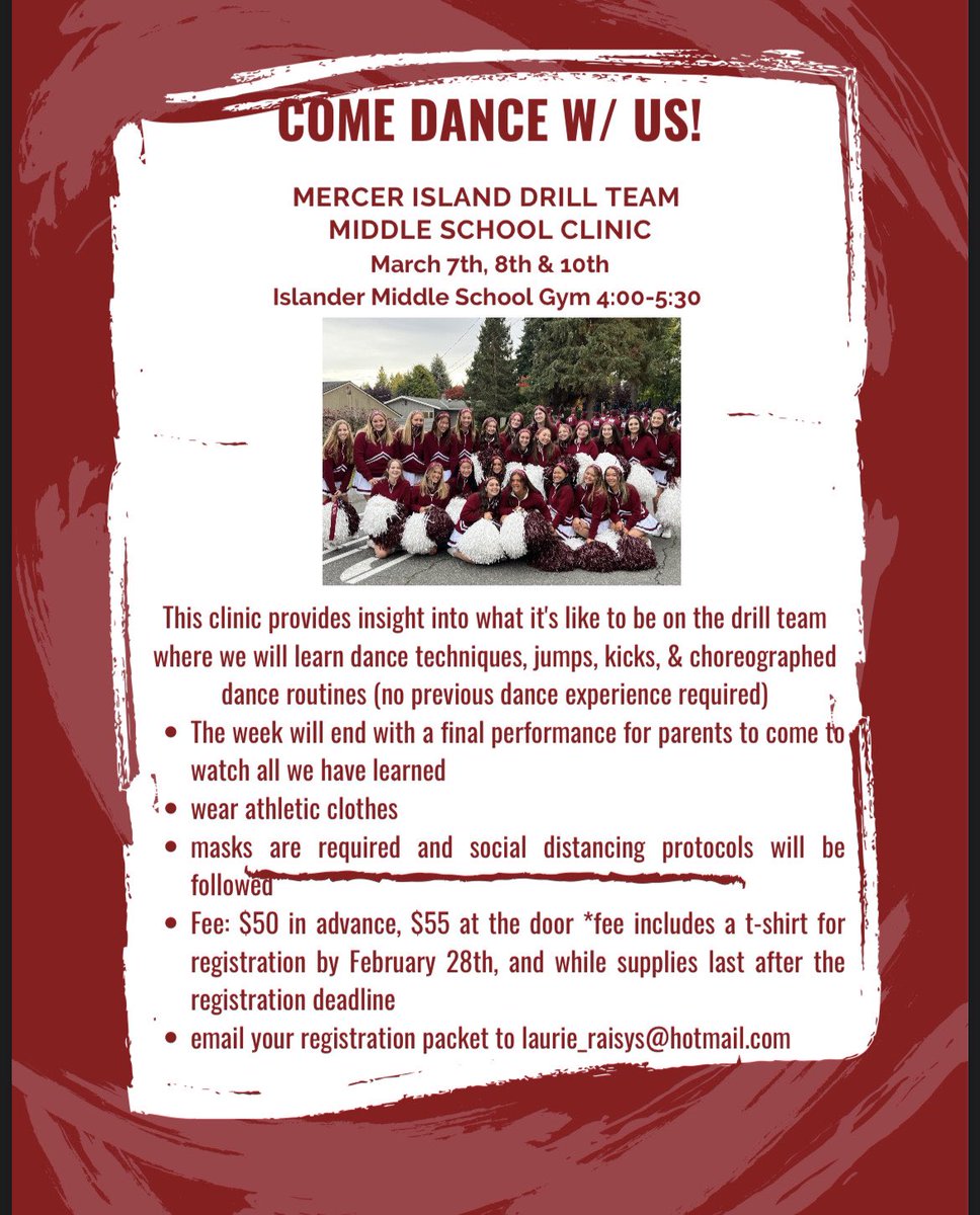 See below for our MIHS Drill Clinic coming up at Islander Middle School soon!