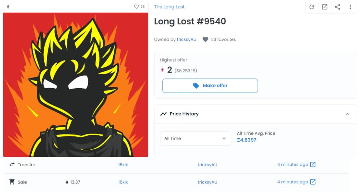 LongLostNFT's tweet photo. 🚨 TOP SALE ALERT 🚨 

Team member and all round good bloke @RossJonesAU  couldn't help himself and had to snipe the Super Saiyan. FOR 13.37 ETH! 🤯 

In the early days, you'll remember how badly he wanted to snipe it when @astrosdimension sneak peaked it!

#AreYouLost #GMALL https://t.co/rqLxicqenj