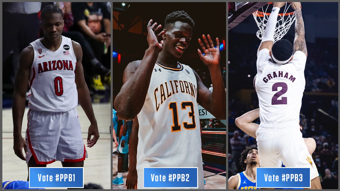 Pac12Network's tweet photo. It’s that time! ⏰

YOU vote for the @PacPremierBank Play of the Week ⤵️

#PPB1: @ArizonaMBB’s Bennedict Mathurin’s block
#PPB2: @CalMBBall’s Kuany Kuany’s block
#PPB3: @SunDevilHoops’ Jalen Graham’s dunk https://t.co/b4Cc93EzRW