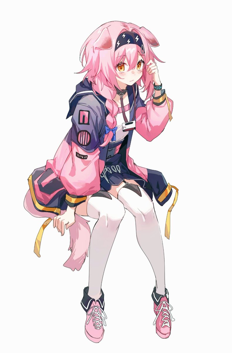 goldenglow (arknights) 1girl solo animal ears pink footwear thighhighs cat ears tail  illustration images