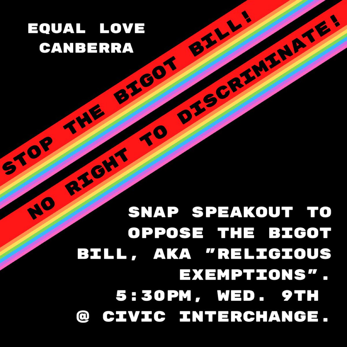 EMERGENCY PROTEST TODAY! the homophobic and transphobic religious exemptions bill is being put to parliament - it gives religious medical + educational institutions the freedom to fire/expel gay people and deny women abortions and birth control. come and fight the right TODAY!