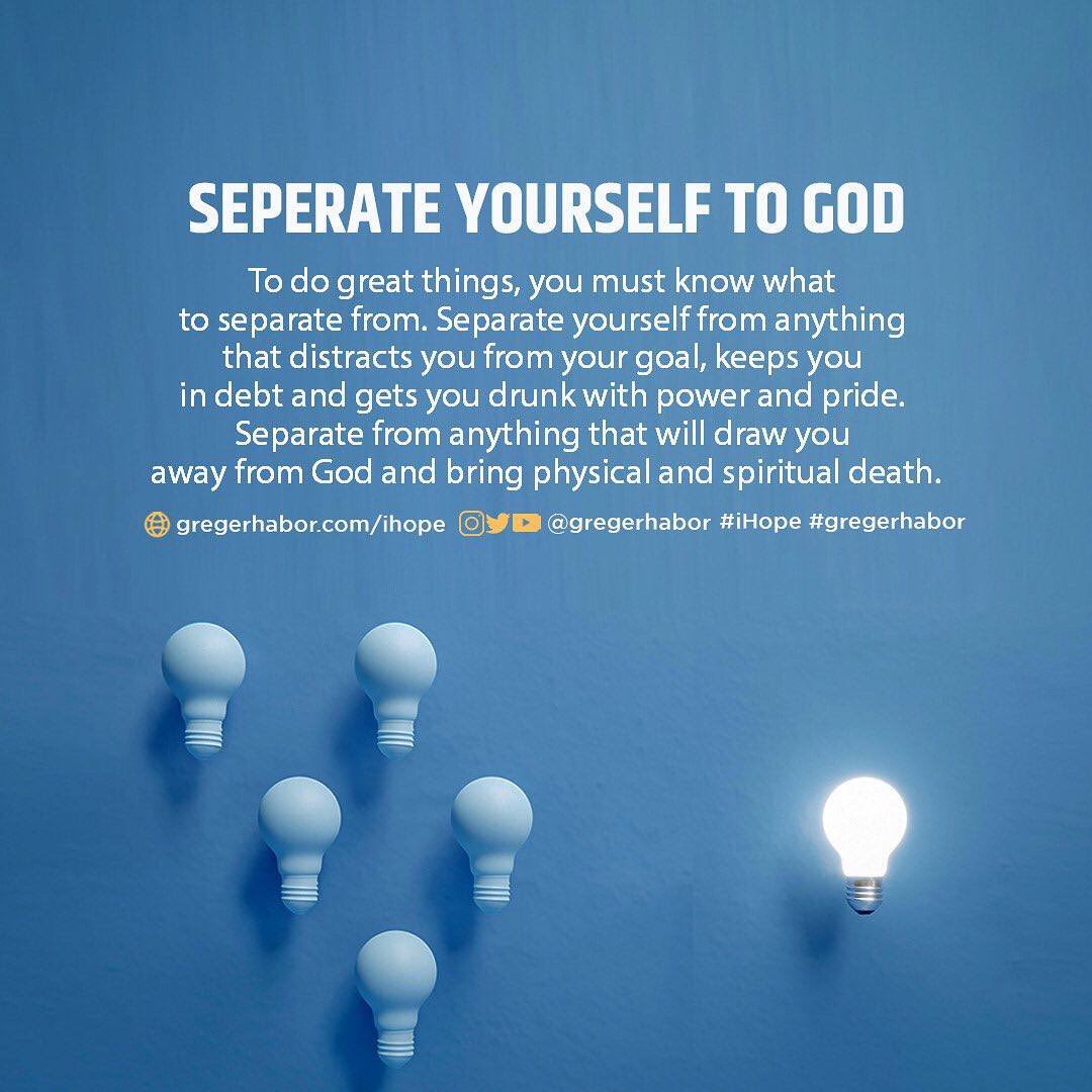 You have the option of giving God first position or no place at all.

#gregerhabor #iHope #ihope #separateyourself #putgodfirst #avoiddistractions #spokesman #godlyinspiration #inspirationalmessage