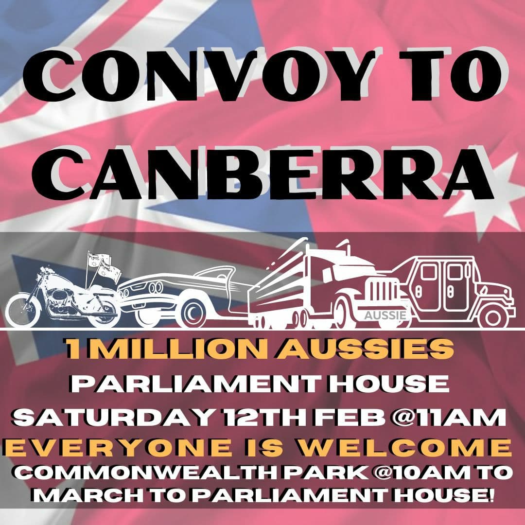 MelbFreedom's tweet photo. With 1 Million Australians at the Parliament house, we can send a message that cannot be ignored.
Share this far and wide, invite your friends to join in a convoy, and get ready to join Camp Freedom nearby at Exhibition Park to unite with the Australian Freedom Movement. https://t.co/iUUwdOteeL