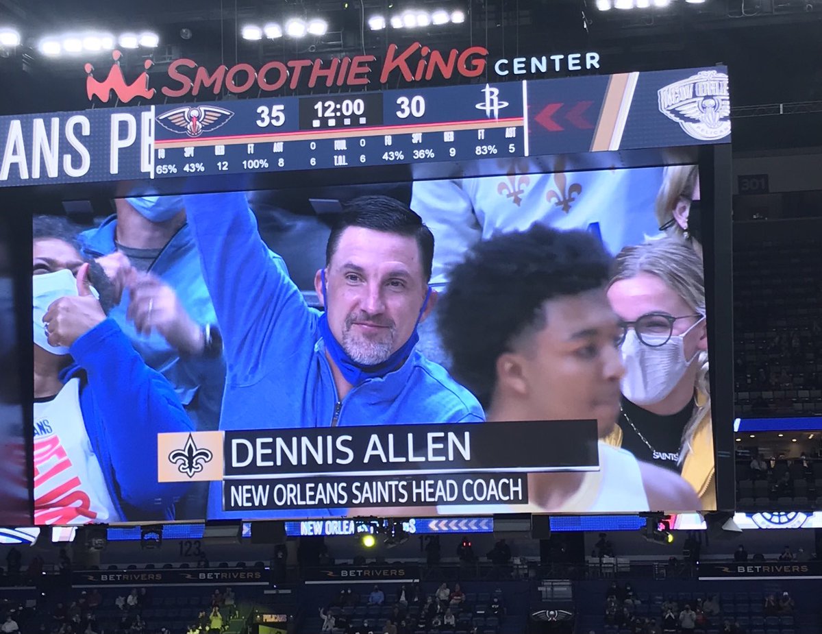 Dennis Allen gets cheers from the Smoothie King Center crowd as he’s introduced……