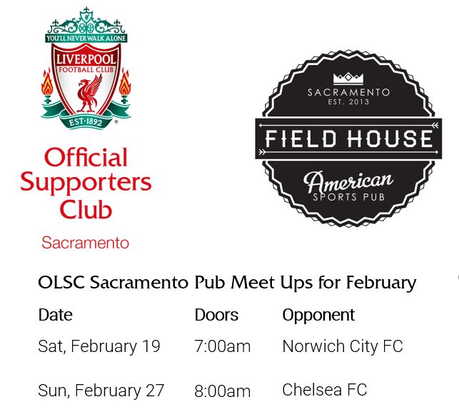 Welcome to our new pub schedule!  Hopefully this gives everyone a better view to the games which we will be at the pub for and when the doors will open.  Looking forward to seeing all the Sacramento Reds soon!