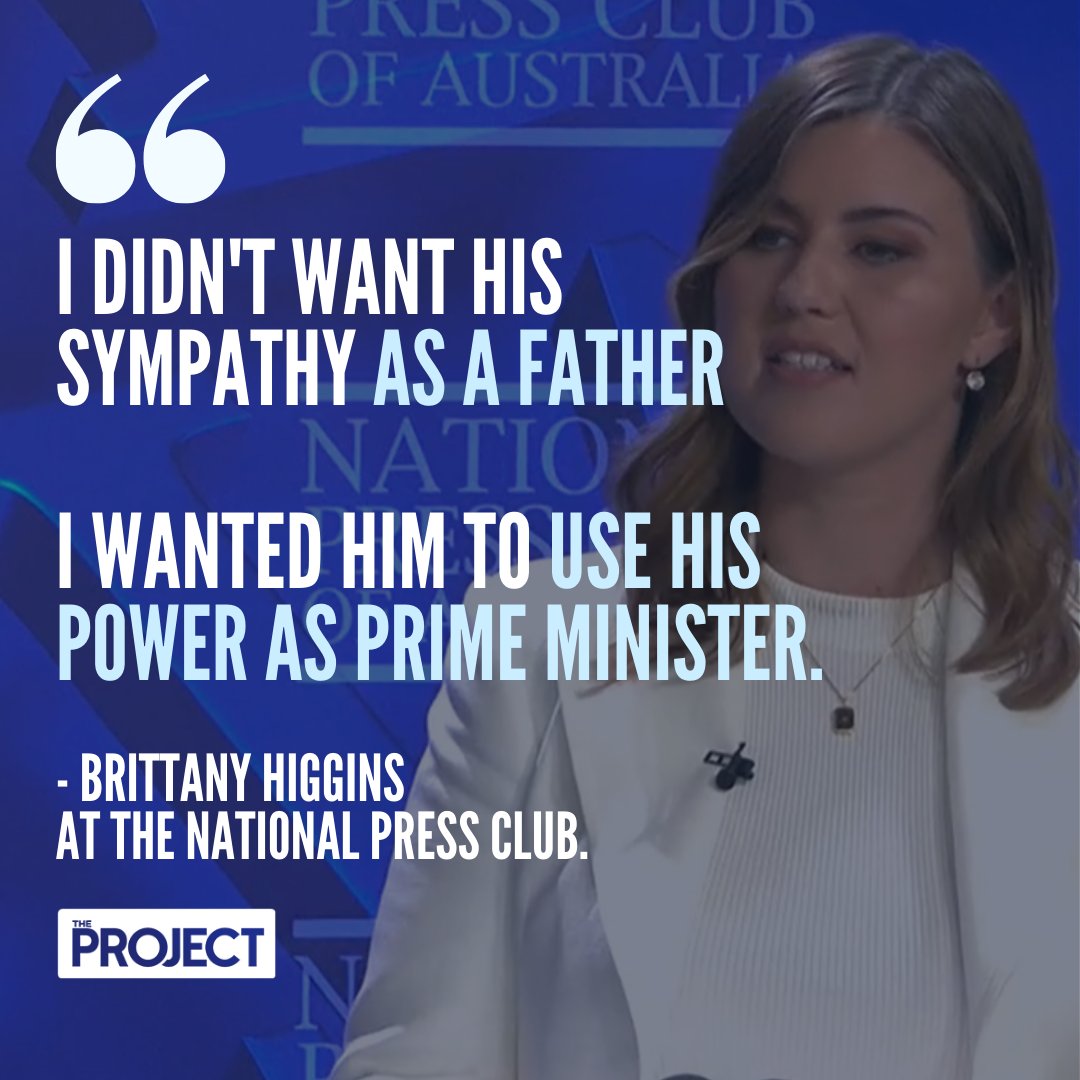 Brittany Higgins has spoken first at today's National Press Club. 

She expressed her frustration about the lack of action the Federal Government took following her decision to go public with her story of sexual assault that occurred within Parliament House.
#TheProjectTV
