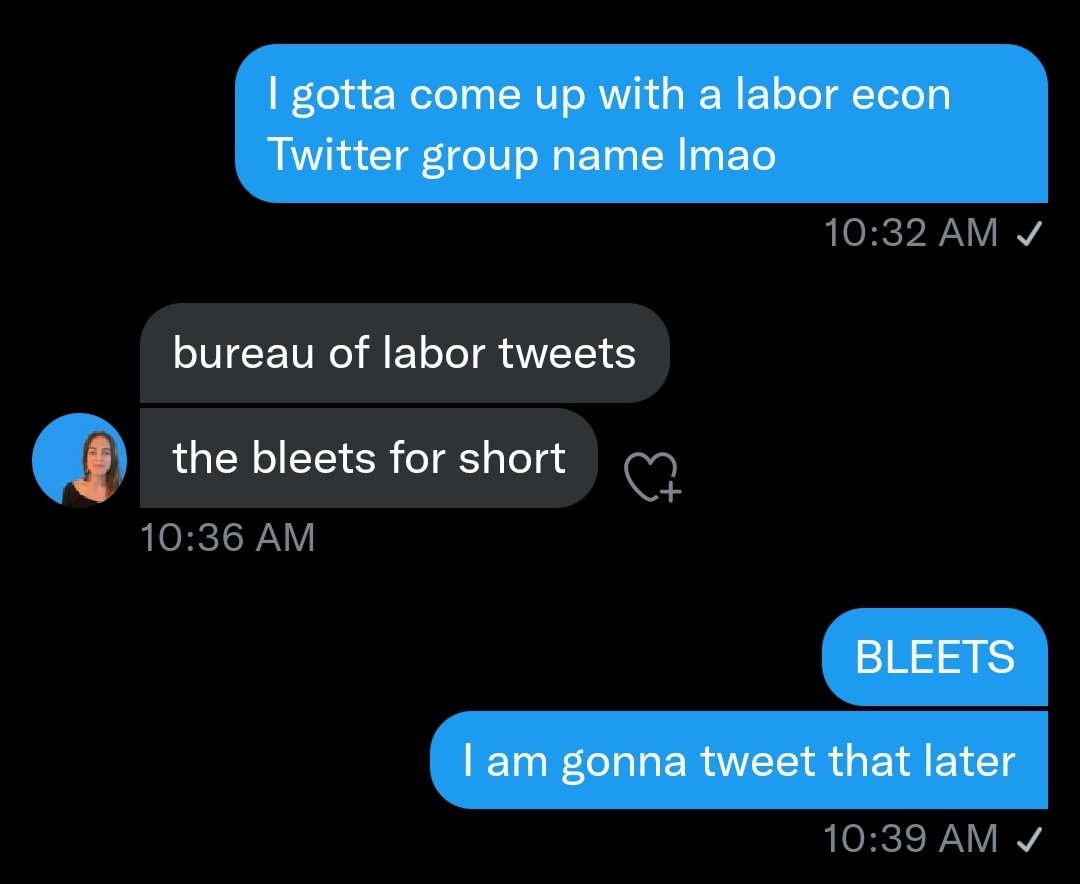JosephPolitano's tweet photo. HELLO LABOR ECON TWITTER:
I wanted to come up with a name for our little Twitter community, but nobody is better at coming up with names than @kylascan.
So take this tweet as the official launch of #bleets, the bureau of labor tweets! https://t.co/DhVXo9l2d9