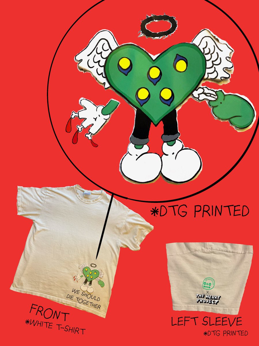 cidisdead_'s tweet photo. cid created this entire t shirt, and art to it, by hand. He collaged the t shirt/heart together over 8hrs and plans to use direct to garment printing to bring that texture and feel to life! This is a sample it has not been digitally created
@HeartNFTs @Deadfellaz #LoveYouToDeath https://t.co/RkLisMXXsy