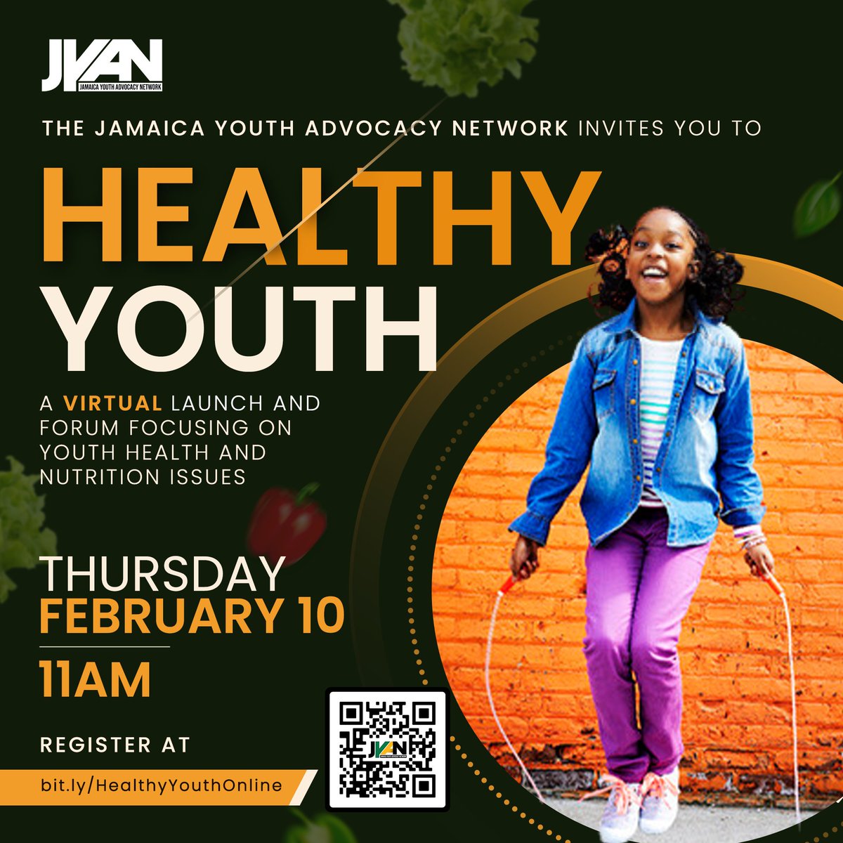 Healthy Youth will feature presentations from JYAN and experts from the Heart Foundation of Jamaica and Caribbean Institute for Health Research on the growing problem of NCDs among youth and how to address it. @themohwgovjm @heartjamaica @CAIHRJa @youthadvocateja @UNICEFJamaica