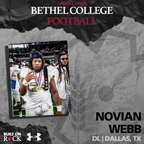 NovianWebb's tweet photo. I am blessed to receive a offer from Bethel college @Threshers_FB https://t.co/G55FbsSNqf