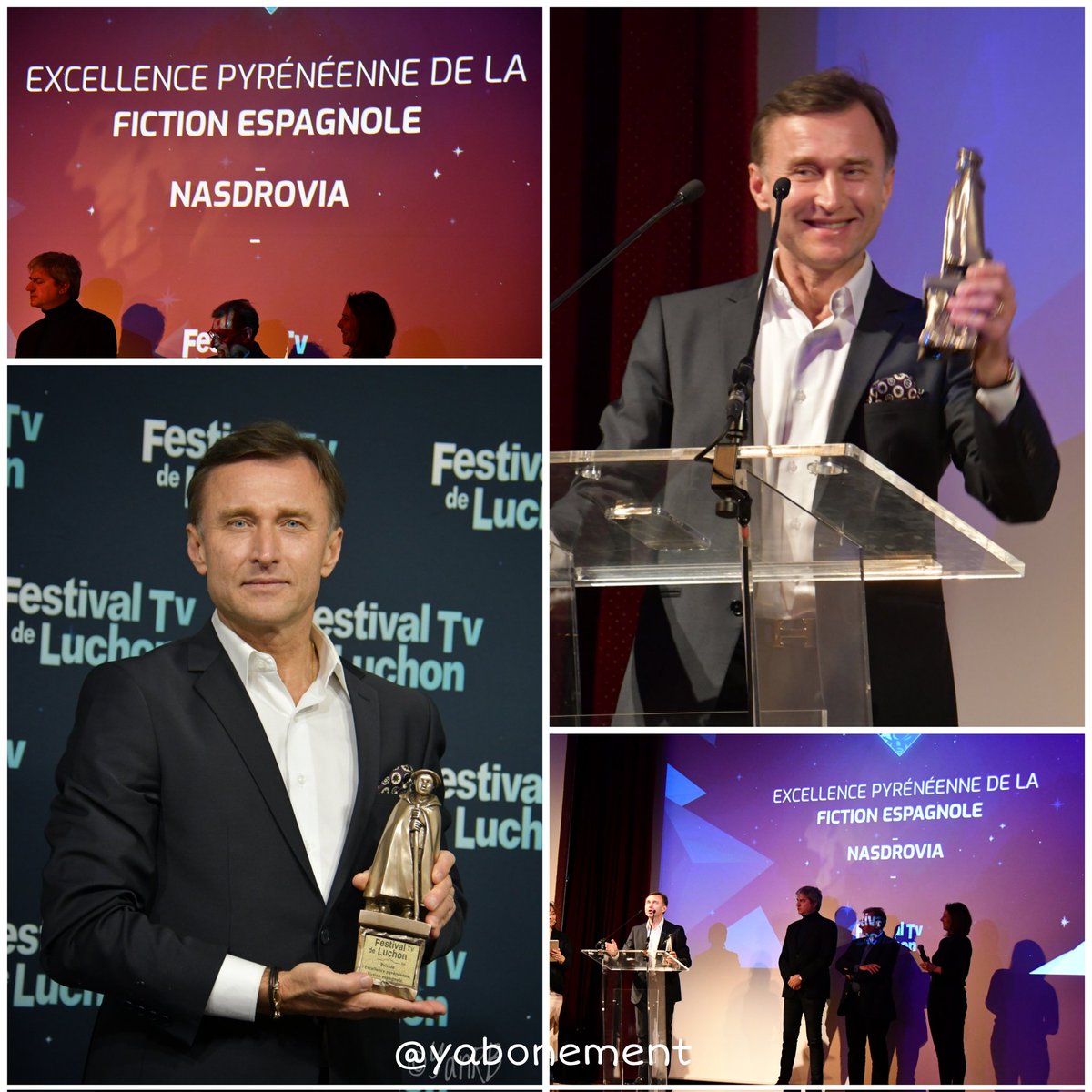 yabonement's tweet photo. #FestivalDeLuchon : Excellence pyrénéenne de la fiction espagnole 2022 a été remporté par la série #Nasdrovia avec l'excellent acteur #AntonYakovlev qui était présent et heureux de recevoir le prix !👏👏👏 https://t.co/YQt5AtAJ1M