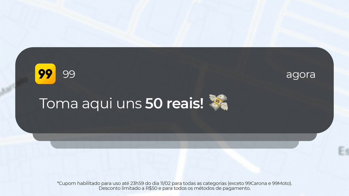 voude99's tweet photo. A corrida pelo prêmio acaba. O corre da vida continua.

Toma aqui uns R$50! 💸

Vamos mandar um cupom na DM para 99 pessoas que comentarem: #ChegaJunto99 #BBB22 https://t.co/g1kJxmsey1