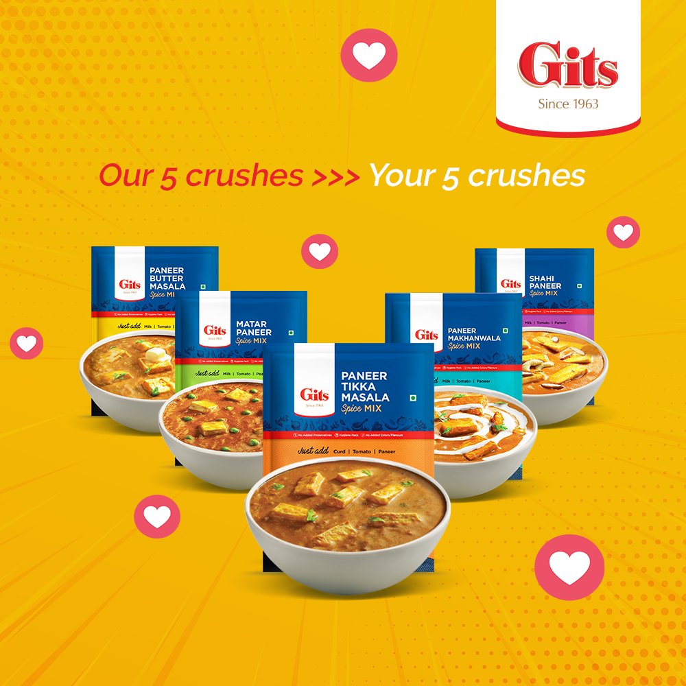 Gitsfood's tweet image. Our 5 crushes &amp;gt;&amp;gt;&amp;gt; Your 5 crushes 

#GitsFood #SpiceMixes #FoodLove #RestaurantTaste #MadeInMinutes