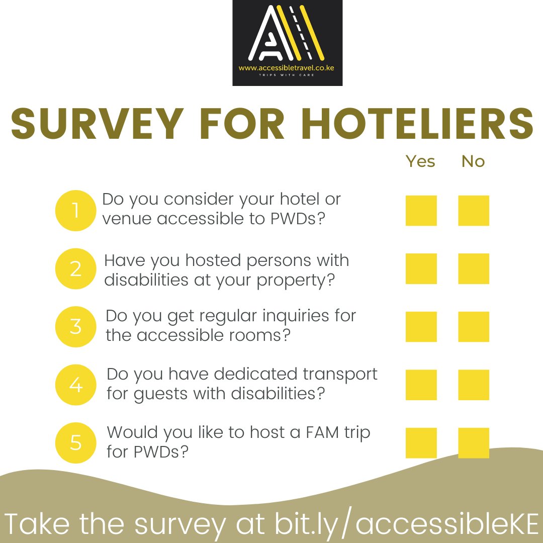 TripsWithCare's tweet image. Please share this survey with hoteliers in your network to help us map out accessible facilities in Kenya  bit.ly/accessibleKE

@BasicNeedsKenya
 @qualityrightske
 @haven_mental
 @GikonyoMaureen
 @grace_sybille
 @AliceMundia
 @eric_ngondi
 @capmhkenya
 @UnitedGMH
 @LTMHKe