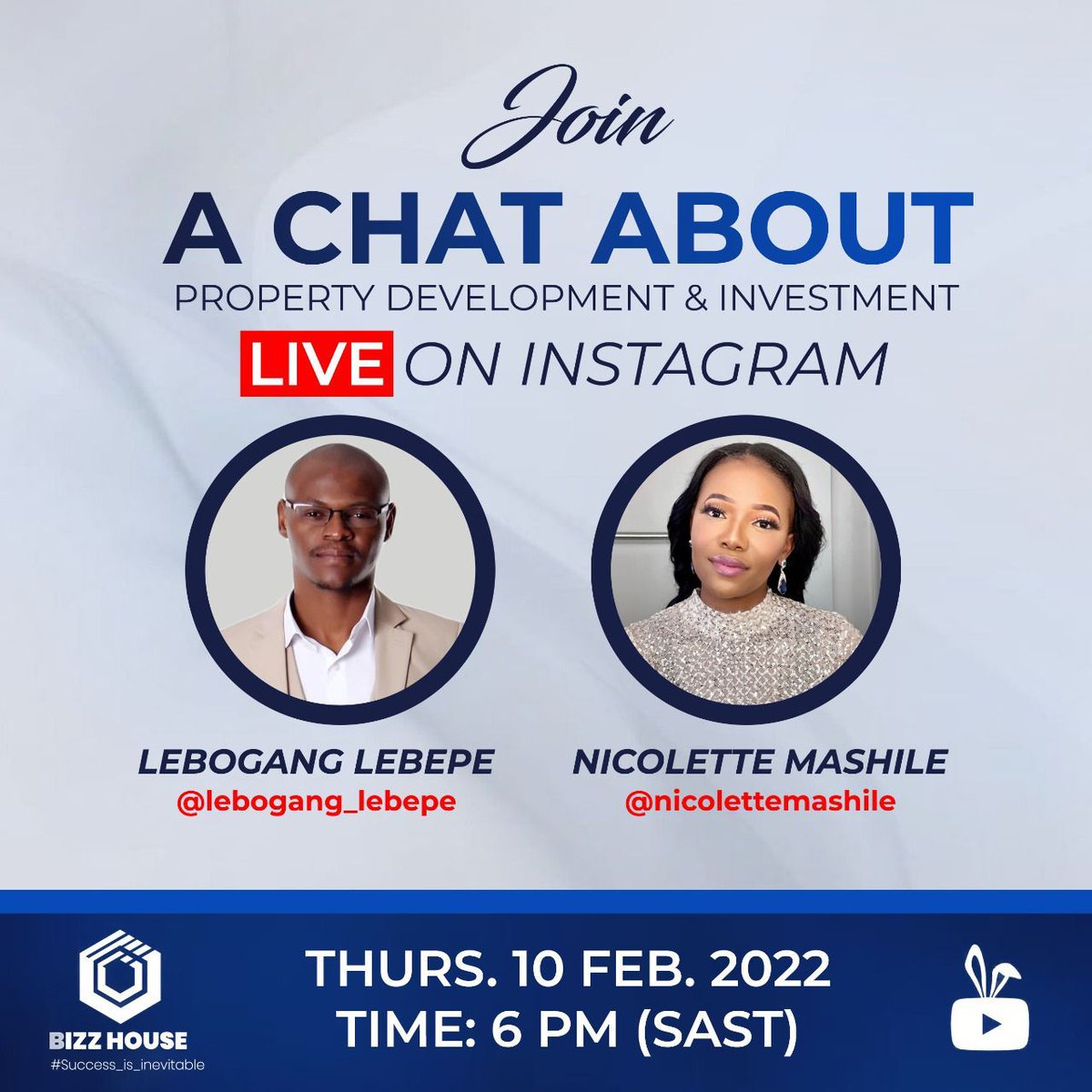 _Bizzhouse's tweet photo. We have some exciting news

Our CEO @lebogang_lebepe will be engaging with the amazing and brilliantly smart property investor and financial educator, @ImcocoMash.

Discussing everything you need to know about property investment.

Thursday 10 February at 18:00

See you there https://t.co/H3U6RGDn2C