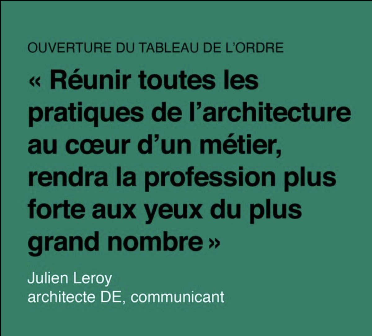 "LES TEMPS ÉVOLUENT, POURQUOI PAS LA PROFESSION?" retrouver mon point de vue dans <a href="/AMC_archi/">AMC Architecture</a> sur le sondage en cours à l'initiative du <a href="/croa_na/">Cro Anna</a> dans la dynamique d'ouverture impulsée par <a href="/Architectes_org/">Conseil national de l'Ordre des architectes</a>
👉bit.ly/3ozt2ZB
#architecture #profession #architecturelovers
