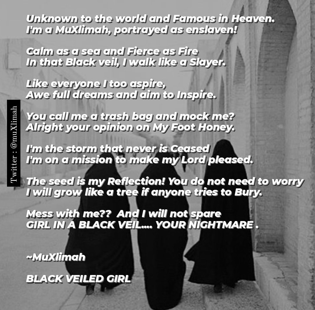 muXlimah's tweet image. My two poems on #Hijab.

“Hijab isn't a cloth, it's my Identity.
I wear it with pride, honour and dignity 🥀.”

~MuXlimah

#HijabIsOurPride #HijabisOurRight
#HijabBan #KarnatakaHijabRow