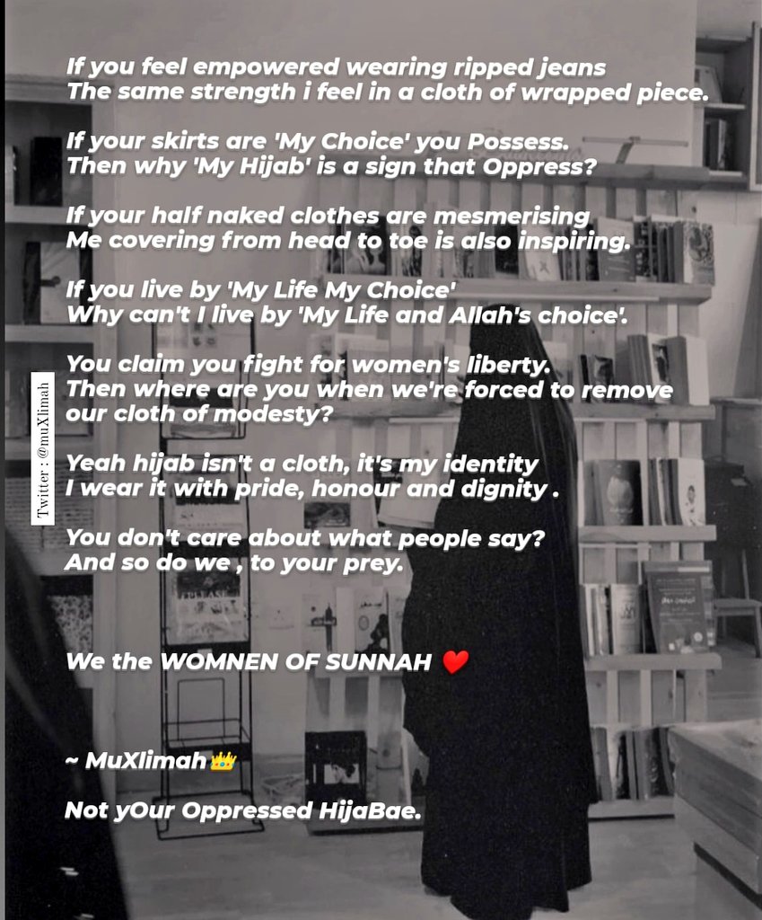 muXlimah's tweet image. My two poems on #Hijab.

“Hijab isn't a cloth, it's my Identity.
I wear it with pride, honour and dignity 🥀.”

~MuXlimah

#HijabIsOurPride #HijabisOurRight
#HijabBan #KarnatakaHijabRow