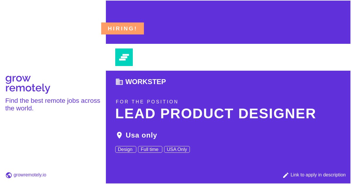 growremotelyio's tweet image. Check out this job at WorkStep for the position Lead Product Designer.

 Apply link: growremotely.io/?id=620306fc9a…

#hiring #remotejobs #WorkStep #Design