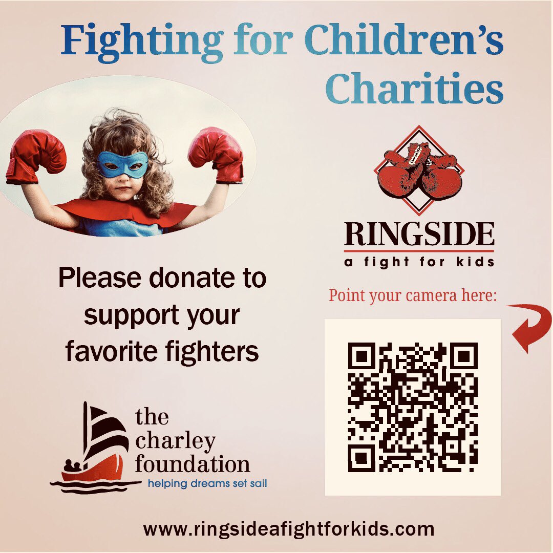 fighters and <a href="/CharleyFNDN/">Charley Foundation</a> by making a donation to help children in need. A donation of $25 or greater will receive a streaming link the week of <a href="/RumbleOnTheRow/">RumbleOnTheRow</a> to watch the action live on March 3rd! 🥊🥊 

For more info or to purchase tickets visit ringsideafightforkids.com.