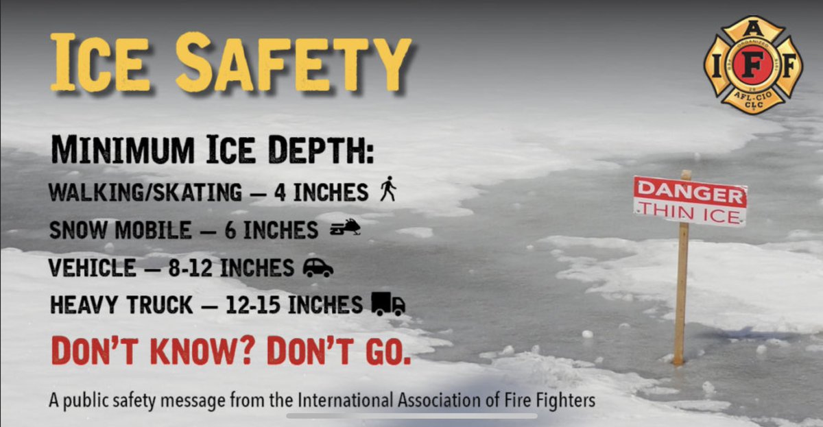 As temperatures increase and return to above freezing, ice on ponds and streams will thin quickly.
#StayOffTheIce #DontKnowDontGo #IAFF