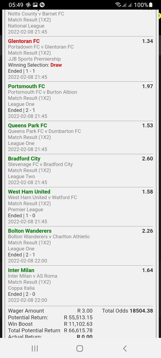 SBCapital6's tweet photo. Missed by 1 team for R66k 😭Glentoran. https://t.co/b4m9THHBHH