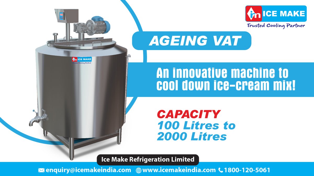 IceMakeRef's tweet photo. Our range of Ageing Vat has been designed with innovative technology. It keeps the mix well blended, prevents separation of the ingredients and increases the thickness of the mix.
#IceMake #IceMakeIndia #IceCream #AgeingVat #IceCreamIndustry #dairyindustry #Coldchainsolution https://t.co/4mPi3BBNMq