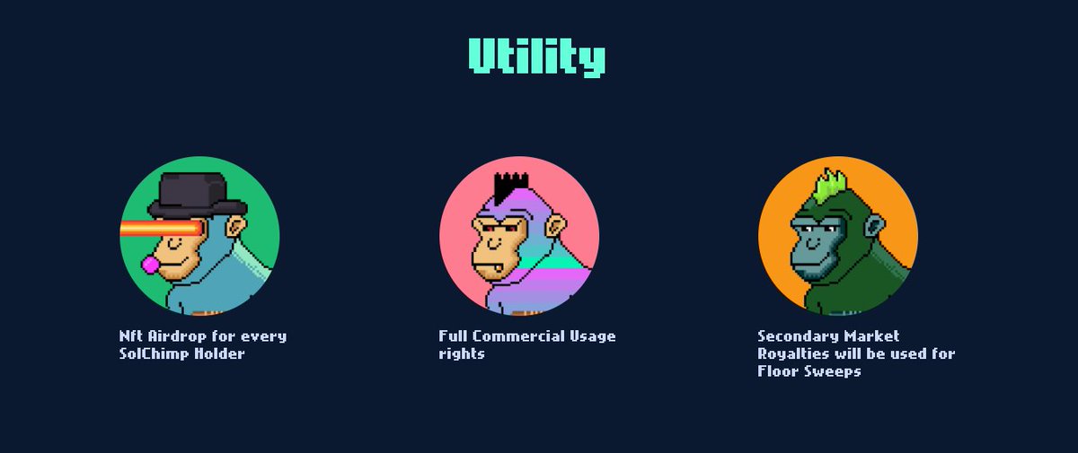 SolChimps's tweet photo. Utility V1.0
#SolChimps #NFT #SolanaNFTs #solana #NFTCommumity https://t.co/svgXyYagrX