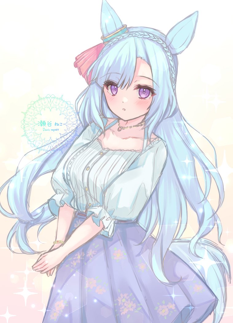 1girl horse ears animal ears solo horse tail tail blue hair  illustration images