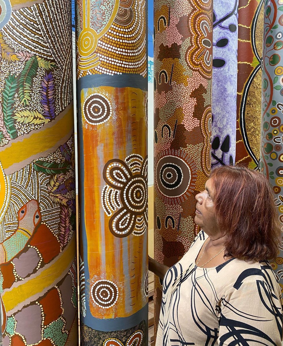StraightTalkOAU's tweet photo. Oxfam Australia’s stunning new artworks by Emrhan Sultan and Maureen Abbott. The cylinders will sit in the new Oxfam building in Narrm (Melbourne). We can’t wait to see these beautiful artworks when we return to the office. 🖤💛❤️💚 @EmrhanSultan https://t.co/8NoNboOCWs https://t.co/GjSAdTBPOW