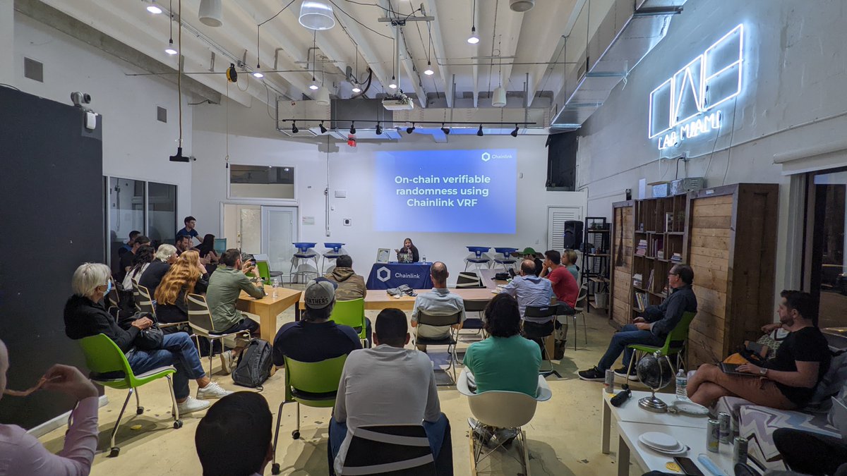 solangegueiros's tweet photo. Mission accomplished to engage different audiences at @chainlink 's meetup today in @thelabmiami !
And here are some VRF use cases to you know how more about it:
https://t.co/llPz0eACL5 https://t.co/HlcUCIkDsZ