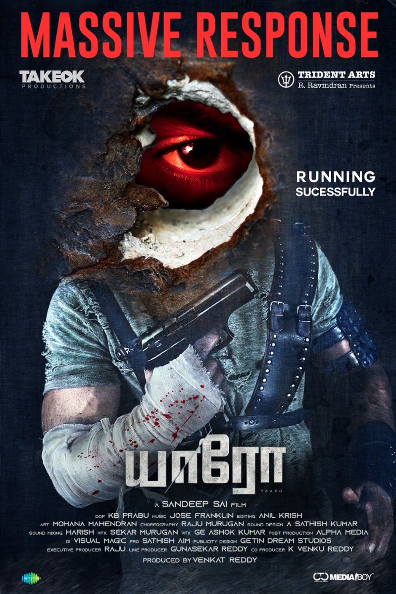 OnlyKollywood's tweet photo. Experimental Psycho horror thriller #Yaaro now in cinemas.

#YaaroRunningSuccessfully 

@tridentartsoffl #Ravindran 
@Rubinisakthi @venkatyaaro @sandeepsaiY @josefranklin_jf  @takeokpro @CtcMediaboy

#BeingYaaro #Yaaroism https://t.co/B4CspexBfb