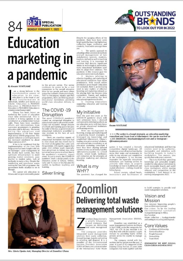 KwameNyat's tweet photo. February serving exciting news! 🤩🚀

Happy to have been featured in the Outstanding Brands 2022 special edition publication of the @bftghana (Business and Financial Times) - A thought leadership feature from those who make brands come alive. https://t.co/auxD2bqd7f