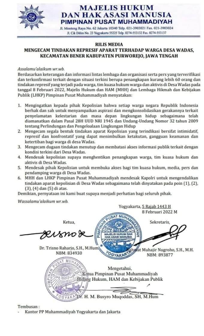 Alhamdulillah, @muhammadiyah telah mengeluarkan pernyataan resminya untuk kasus Wadas. 

#WadasMelawan #WadasTolakTambang 
#WadasMemanggil