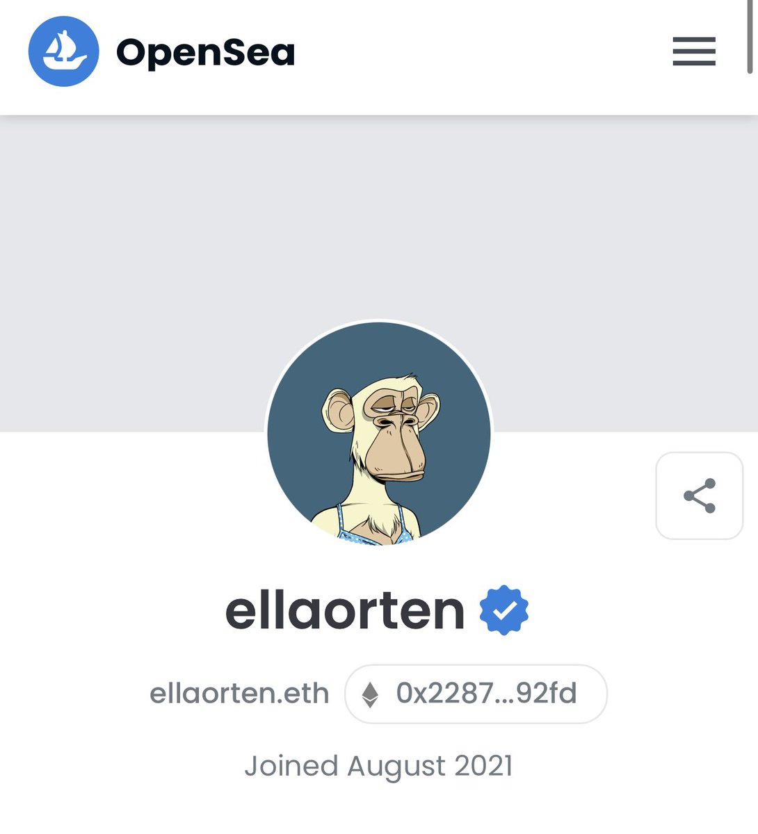 ellaorten's tweet photo. AYO!! LFG. Opensea is the first platform to ever verify me LOLOL. https://t.co/HI9UFt71Yl