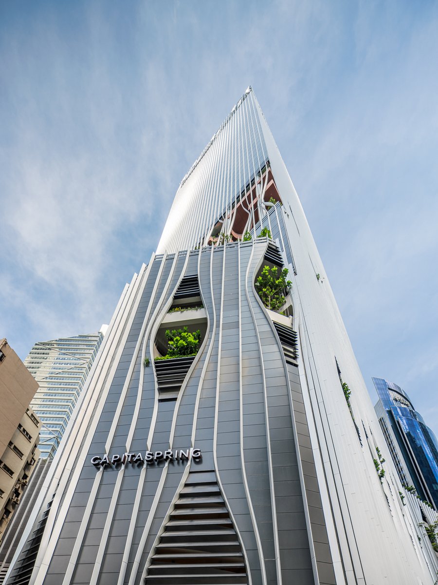 CapitaLand's tweet photo. Singapore’s newest #biophilic skyscraper #CapitaSpring marks completion with 93% in leasing commitment, reflecting a robust demand for premium core-flex #workspaces. More on how CapitaSpring sets a new benchmark for #TheOfficeofTheFuture: https://t.co/5WXoDLQwHj #workliveplay https://t.co/LrV9gvitg7