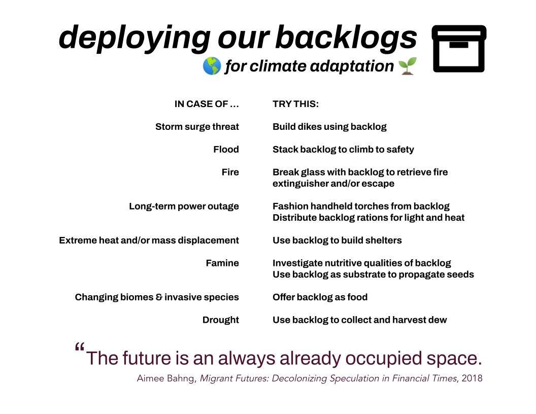 brimwats's tweet image. We hear so much about how awful the backlogs situation is in #libraries #archives and #museums. Well, this valuable guide from @amelish will help you let go of MPLP and *deploy* your backlogs  ✨✨for climate adaptation✨✨