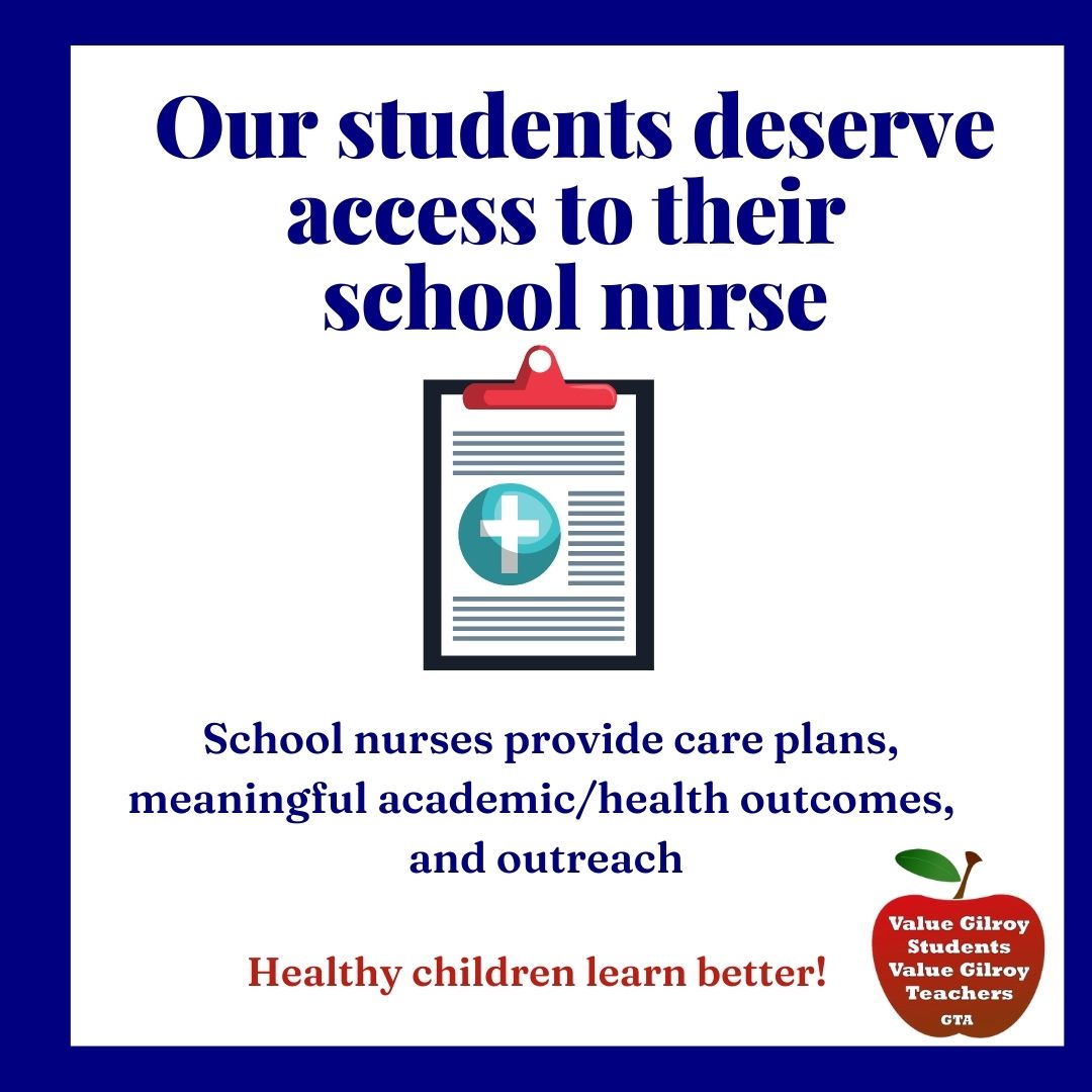 GilroyTeachers's tweet photo. School nurses provide our students with critical support for both their physical and mental health to ensure that our students are ready and able to learn! #ValueGilroyStudents #FairAndReasonable #ValueGilroyEducators https://t.co/ilG4ZmRaLT