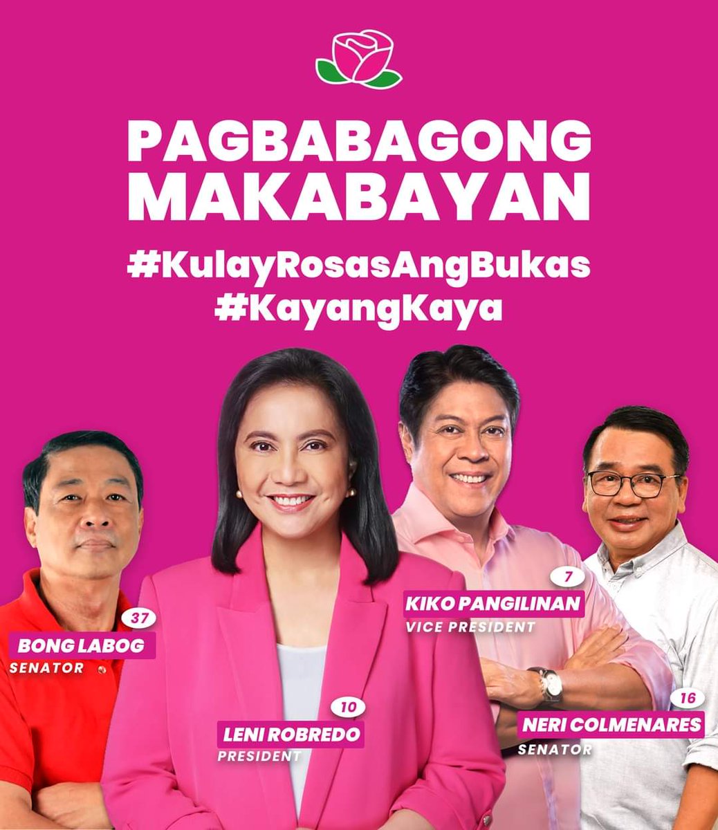 wanderDonBelle's tweet photo. #KulayRosaAngBukas 
#KayangKaya
#WeWantNeri
#BongLabog 
#LeniKiko2022 https://t.co/ZFFZm6FwxQ