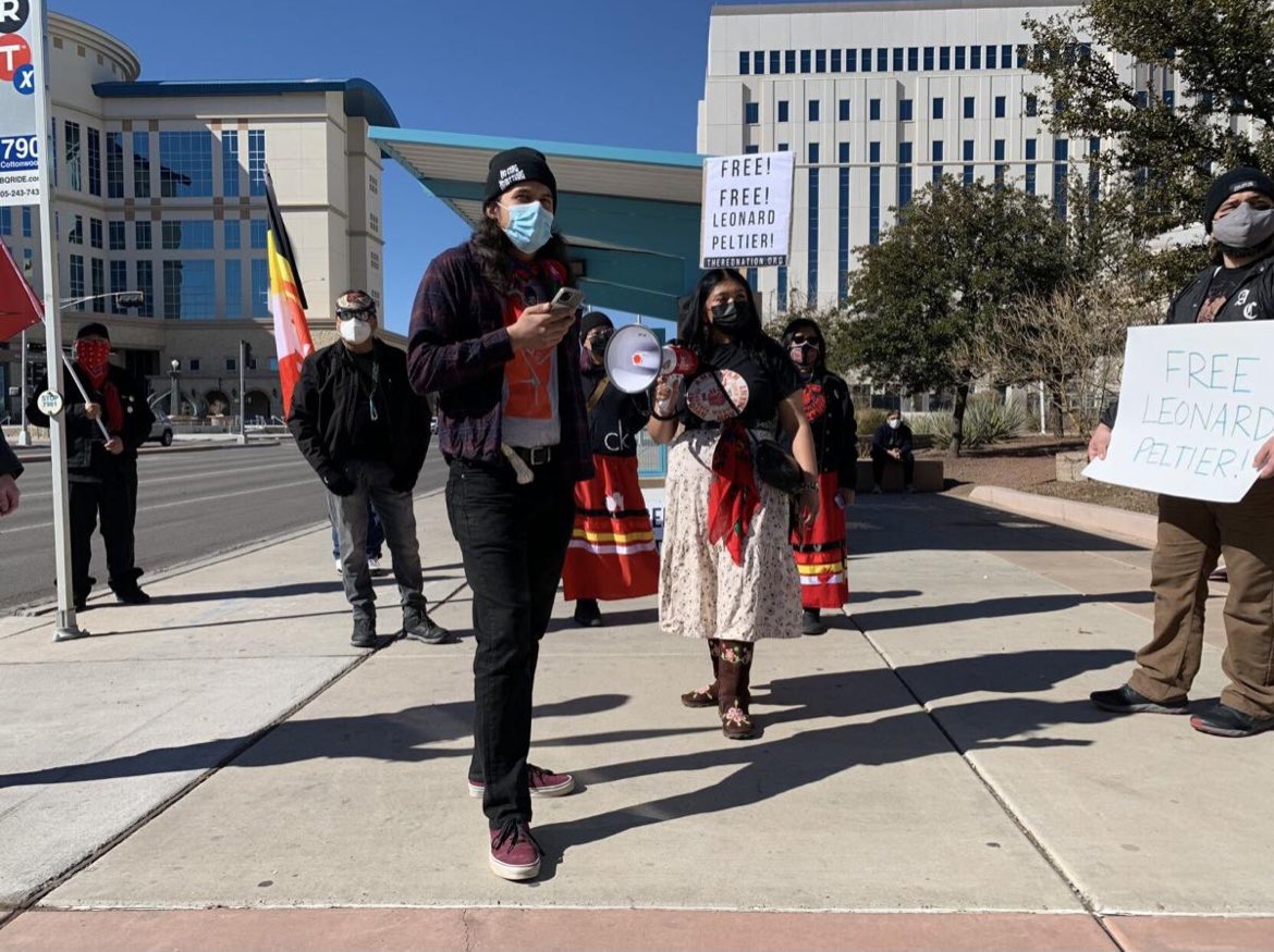 The_Red_Nation's tweet photo. Santa Fe New Mexican: 

“I’m here seeking justice for an innocent man,” said Norman Patrick Brown, a member of the Leonard Peltier Defense Committee. “He’s been there for 46 years. He’s ill. He’s frail. I think it’s time that we set him free.”

https://t.co/rhqBtd2xhr https://t.co/h6Seq2Fnj6