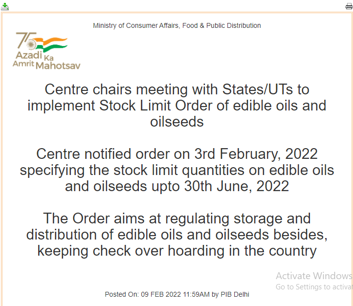 To regulate storage/distribution, to keep check over hoarding, Centre has notified stock limit quantities on edible oils &amp; oilseeds.

This is the same Govt which wanted to amend Essential Commodity Act, wanted to curtail powers to impose such limits-Such r Govt double standards🤨