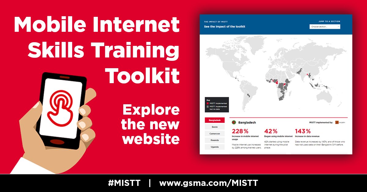 Our interactive #MISTT map tells you where the @GSMA Mobile Internet Skills Training Toolkit has been implemented & the impact it has had in each country. Find out how many people have been trained & the commercial benefits for MNOS gsma.com/mobilefordevel… #impact #UKAid #Sida