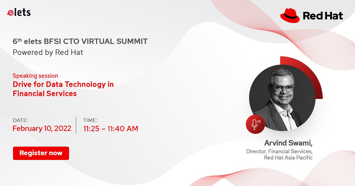Data and data technology will drive #financialservices in the coming years. How can BFSI entities gear up for new challenges of handling and processing data? Watch this talk by Arvind Swami, Director, Financial Services, Red Hat Asia Pacific, to know more. bit.ly/34mrKdq