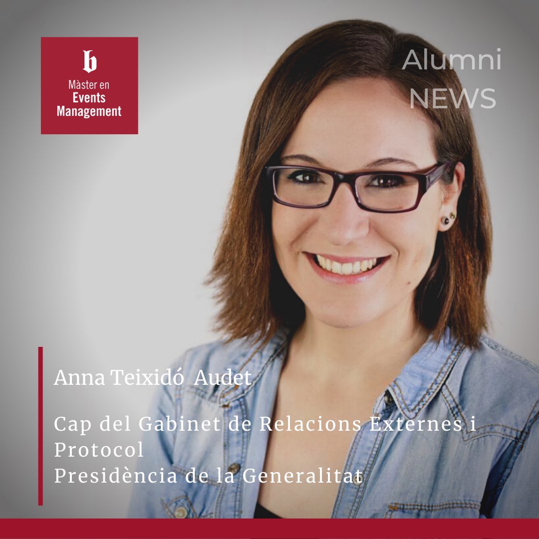 MasterEventsM's tweet image. 🔴Ja ho publiquen molts mitjans:  @Anna_Teixi és la nova cap del Gabinet de Relacions Externes i Protocol de la Presidència del @govern 

🥇No podem estar més orgullosos de qui ha estat alumni (1a promoció) i coordinadora del màster 
#OrgullBlanquerna @BlanquernaFCRI 
@AlumniFCRI