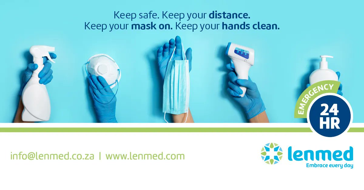 As the COVID-19 pandemic continues, it’s very important to keep yourself safe first. You should wear a mask, sanitise your hands and practice social distancing. For more information, visit our website at https://t.co/UOkaLHpg6V or email info@lenmed.co.za
#LenmedHasHeart #StaySafe https://t.co/reiJLsjieb