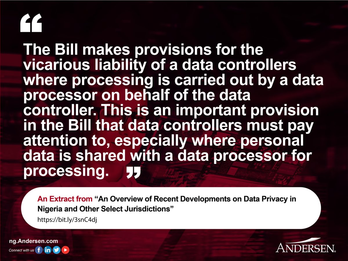 AndersenNigeria's tweet image. This is an extract from our newsletter &quot;An Overview of Recent Developments on Data Privacy in Nigeria and Other Select Jurisdictions&quot;

drive.google.com/file/d/1dosk9l…

#dataprivacyday2021 #dataprivacyday #Nigeria