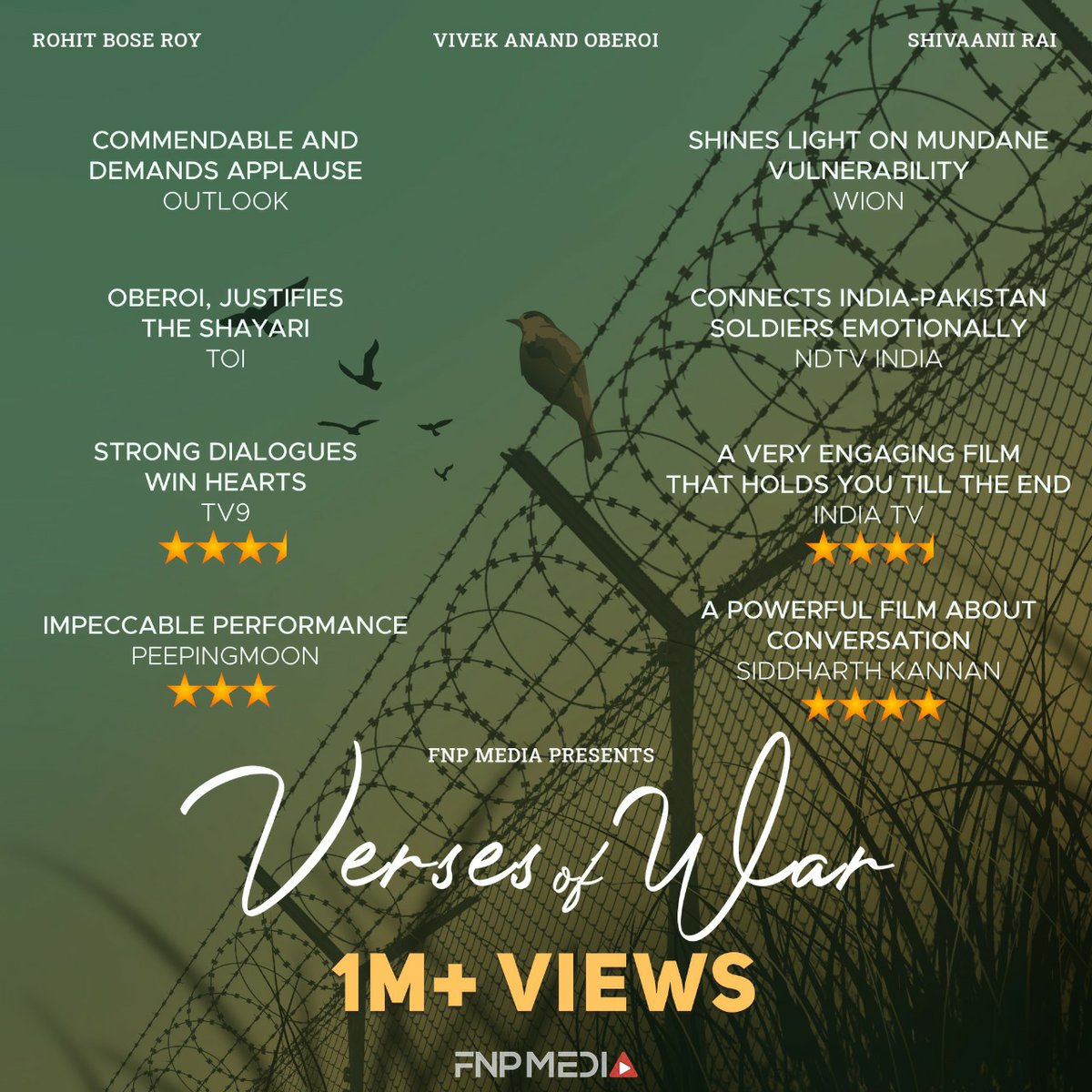 BFFCmag's tweet photo. #VersesOfWar turns out to be a Superhit Shortfilm! 1st ever Indian shortfilm with war sequence, 1st ever short film to be promoted on National Television, this film wins big! We thank you for 1 mill+ views & overwhelming reviews.
Watch it on @filmsbyfnpmedia's #YouTube Channel! https://t.co/uNattbdoE8